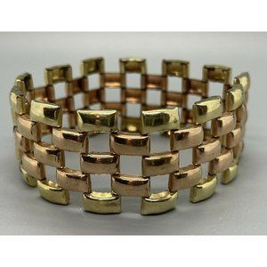 Vintage Dorsons 1/20 12K Rose Mixed Gold Filled Panther Link Bracelet Signed